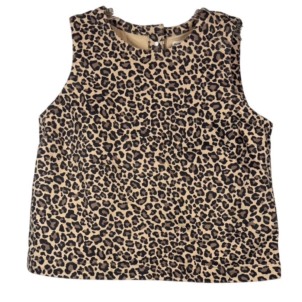ABERCROMBIE & FITCH Button Detail Denim Top, Leopard Print, Size Large